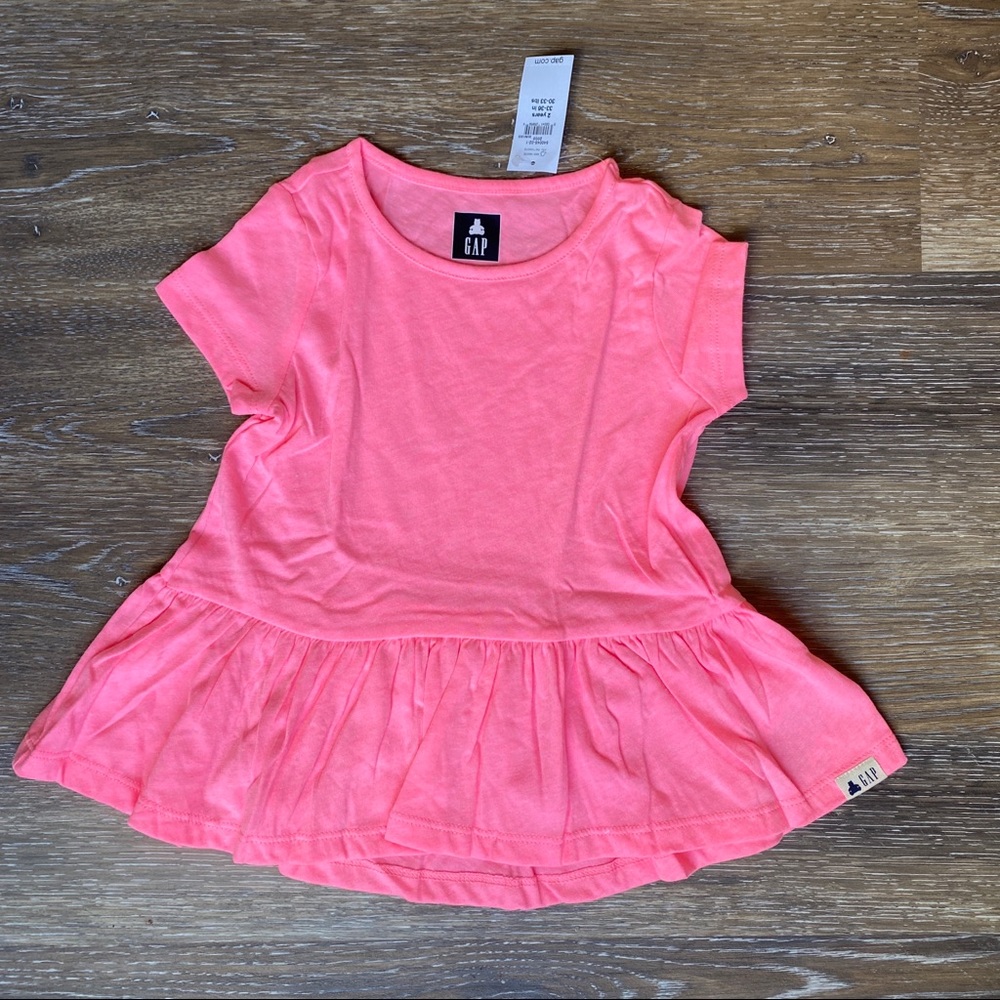 BABY GAP NEON PINK PEPLUM TOP FRILL SHORT SLEEVE
